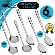 Kit 3 Conchas 3 Colheres de Cozinha Resistentes Prático Funcional Colher de Arroz Concha de Feijão