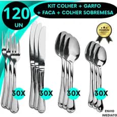 Kit Completo 120 Talheres Inox Garfo Faca Colher e Colher Sobremesa