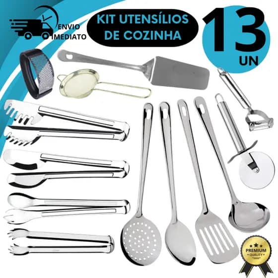 Conjunto Kit 13 Talheres Utensílios Diversos Aço Inox Multiuso Para Cozinha