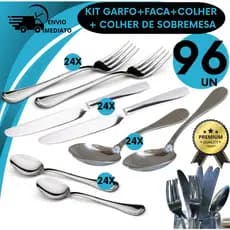 Kit Completo de Talheres Inox Garfo Colher de Sopa Colher de Sobremesa Faca de Mesa Cozinha