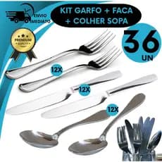 Jogo de Talheres contendo no Kit 12 Facas 12 Colheres 12 Garfos Aço Inoxidável