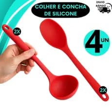 Kit C/4 Peças de Silicone Concha Colher Utensílios Para Cozinha Cabo Longo Antiaderente Resistente