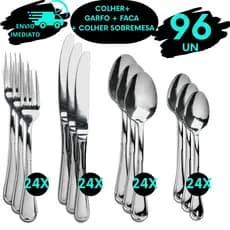 Kit 96 Talheres  Inox Garfo Faca Colher e Colher Sobremesa Elegância e Qualidade na Sua Mesa