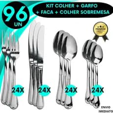 JogoTalheres Inox 96 Garfo Faca Colher e Colher Sobremesa Faqueiro