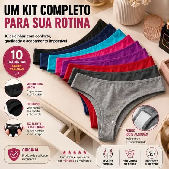 Kit 10 Calcinhas Fio Duplo Levanta Bumbum Microfibra