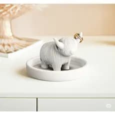 Porta Anéis Vaca Decorativo | Organizador de Joias 3D PLA | Preto e Branco