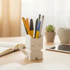 Organizador de Lápis Gatinho 3D | Porta Caneta Fofo e Minimalista