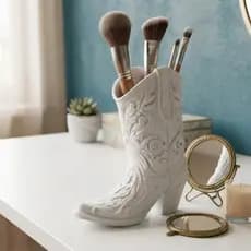 Porta Pincel Maquiagem Bota Cowboy Cowgirl - Organizador Caneta Decoração 3D Estilo Country