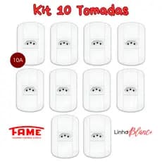 Kit 10 Tomada 10 Amperes Tripolar Branco 2p Blanc+ Fame 3914