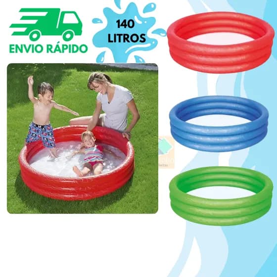 Piscina Infantil 140L Inflável Redonda Para Criança Praia Verão 3 Anéis