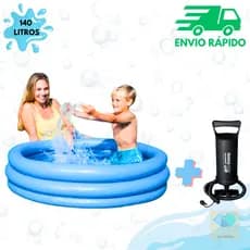 Kit Piscina Infantil Inflável 140L Redonda Para Criança Praia Verão 3 Anéis + Bomba De Ar