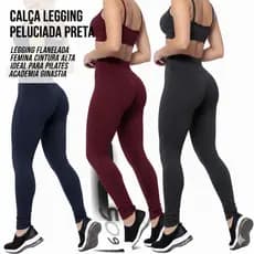 CALÇA LEGGING PELUCIADA BASICA PRETA , LEGGING FLANELADA FEMININA CINTURA ALTA IDEAL PARA PILATES ACADEMIA