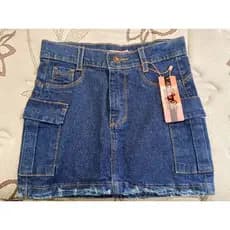 Saia Cargo Jeans Com Bolso Feminina