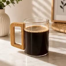 Xícara de Vidro Lisa com Alça de Bambu Kit 1 2 ou 3 Unidades Café Chá Cappuccino