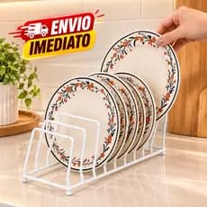 Porta Pratos Organizador de Armário Suporte para 6 a 8 Pratos Cozinha Aço Branco