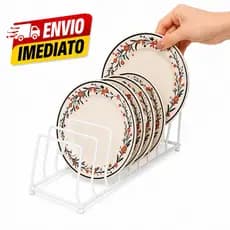 Porta Pratos Organizador de Cozinha Suporte para Pratos de Armário em Aço Branco