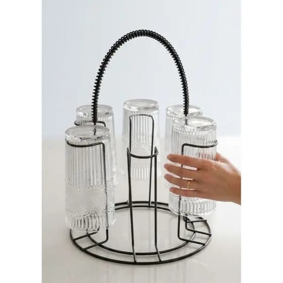 Porta Copos Organizador Escorredor De Mesa Aramado Black Para 6 Copos Com Alça Cozinha Gourmet