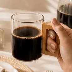 Xícara de Vidro com Alça de Bambu Kit 1 2 ou 3 Unidades para Café Cappuccino Latte Chá