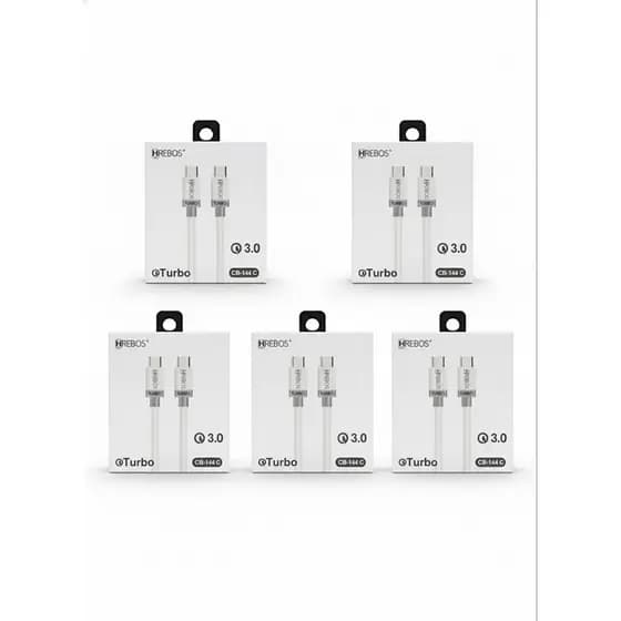 Cabo Tipo C C  Turbo 3.0A - Kit 5 Unidades - Carga Rápida 1m Branco HRebos