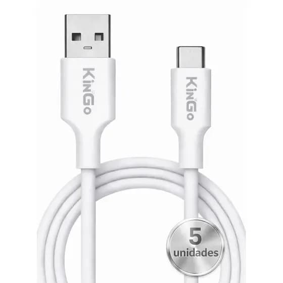 Cabo Tipo C Turbo 2,1A - Kit 5 Unidades - 1m Branco KinGo