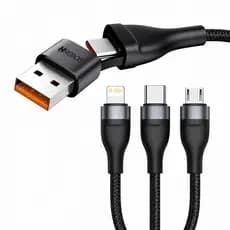 Cabo Tipo C Lightning V8 3 em 1 Carga e Dados 1,5M Adaptador USB-A Nylon Trançado Hrebos Premium