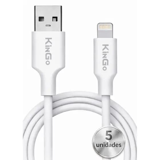 Cabo para iPhone Lightning Turbo 2.1A - Kit 5 Unidades - Carga Rápida 1m Branco KinGo