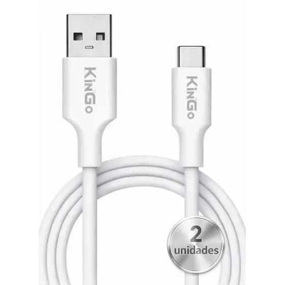 Cabo Tipo C Turbo 2.1A - Kit 2 Unidades - Carga Rápida 1m Branco KinGo