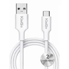 Cabo Tipo C Turbo 2.1A - Kit 2 Unidades - Carga Rápida 1m Branco KinGo