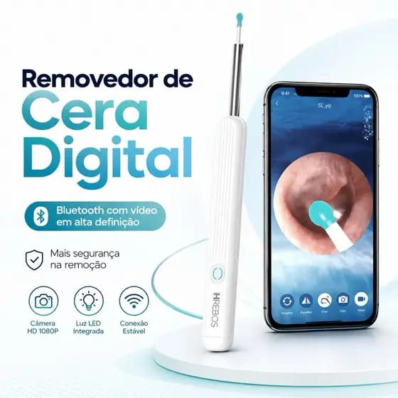 Removedor De Cera De Ouvido Otoscópio Digital Bluetooth HD Earscope Com Câmera Luz LED Tipo C + Pontas Extras Hrebos