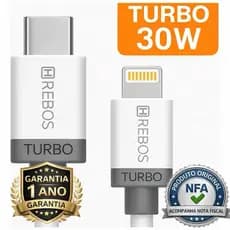 Cabo Tipo C para Lightning Turbo 30W Kit 2 Unidades - 3.0A - 1m Branco - Hrebos Premium