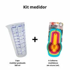 Kit Copo Medidor 500ml + Colheres Medidoras 6 Peças | Cozinha Prática e Precisa