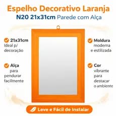 Espelho Decorativo Laranja N20 21x31cm Parede com Alça Moldura Moderna