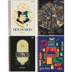 Pacote 4 Cadernos College Medio 177x242mm 1 Materia Harry Potter 80 Folhas.