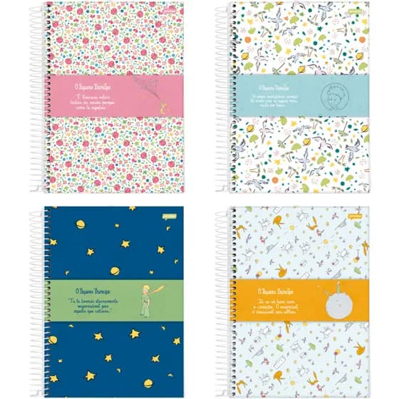 Pacote 4 Cadernos 1 Matéria Pequeno Principe 96 Folhas Offwhite 56g Tamanho 200 x 275mm A4