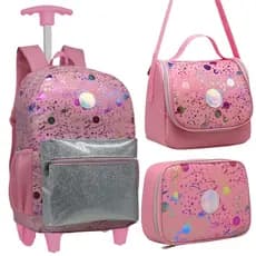 Kit Mochila com Rodinha Escolar Feminina Lancheira Estojo Menina Kit Completo Espacial Planetas
