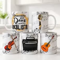 Caneca Personalizada Presente Instrumento Musical Xícara Teclado Guitarra Violão Bateria Porcelana
