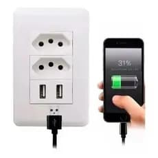 Tomada dupla 10 A com 2 Usb 5 volts 2400 mah