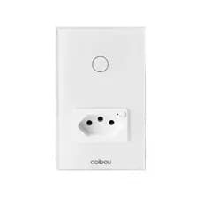 Interruptor Inteligente WiFi Painel de Vidro Touch 1 Botão + 1 Tomada 10A Compatível com Alexa, Google Home e App Tu