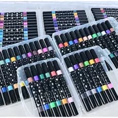 Kit 12/24 Canetas Marcadoras Acrílicas Bicolor Glitter | Dupla Ponta Macia 24/48 Cores | Estudantes e Arte Escolar