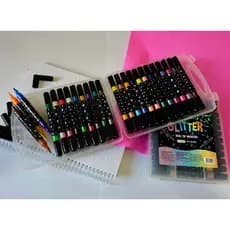 Kit 24 Canetas Marcadoras Acrílicas Bicolor Glitter | Dupla Ponta Macia 48 Cores | Estudantes e Arte Escolar