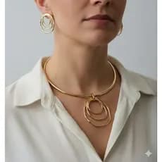 Colar chocker + brincos conjunto folheado dourado ou prata