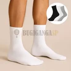 Kit até 48 Pares Meia Adulto Masculina Esportiva Cano Alto Algodão