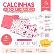 Kit até 12 Calcinhas Boxer Infantil Menina Microfibra Feminina Conforto Premium 2 a 10 Anos