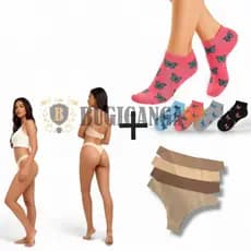Kit 10 Calcinhas Sem Costura Corte a Laser + 12 Pares de meias Soquetes