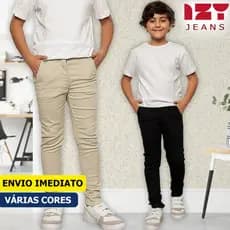 Kit 2 Calça Alfaiataria Infantil 2 ao 16 Esporte Social Bolso Elastano Alta Qualidade Slim Fit Sarja