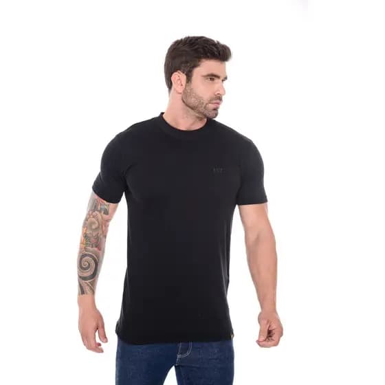 Camiseta Masculina Básica Elastano Gola Alta Malha Premium