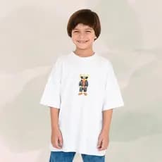 Camiseta Oversized Infantil Juvenil  Algodão Estampa Premium Ursinho Casual
