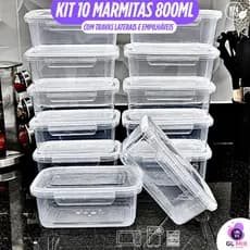 Kit 10 Marmita fitness Potes 800ml Travas Laterais --> BPA FREE organizadores de alimentos vasilhas.