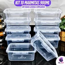Kit 10 Marmita 900ml com Travas GL Mix Livre BPA Premium Alta Vedação Microondas Freezer Lava Louças