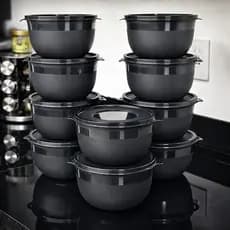 Kit 10 Bowl Preto 1300ml com Tampa Potes GL MIX - Reforçados Cozinha Alimentos e Marmitas Congelador